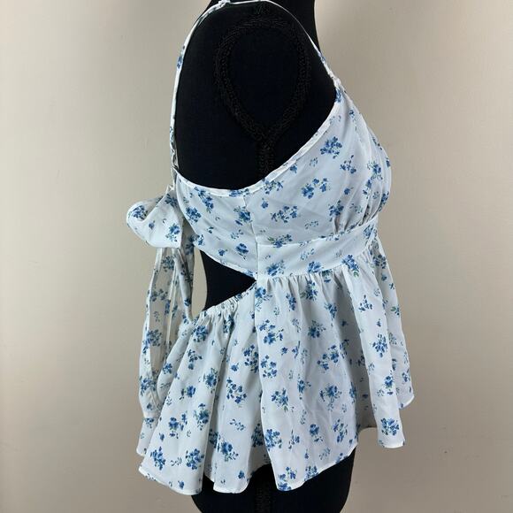 Shein Blue Floral Tie Back Babydoll Milkmaid Cottagecore Coquette Cami Top SizeM - Picture 8 of 9